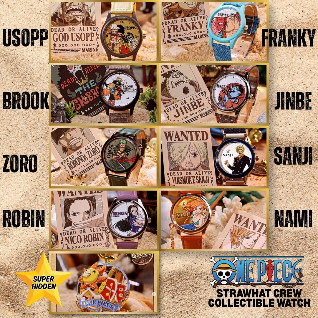 Original One Piece Straw Hat Crew Wrist Watch (Category: Men's Watches) located in Manila. Submitted by hzdeclutterstuffscollectionsph (Listing ID 1426126347, Image 1). Description: ‼️REPRICED👆see picture above 🔴please send 📩 on my blue app HZ STATIONERY due to reply limit ni car0 • BRANDNEW • AUTHENTIC • CONFIRMED BOX (opened at the bottom) • SEALED FOIL ZORO - 600 NAMI - 600 ROBIN - 600 SANJI - 600 USOPP - 520 FRANKY - 520 JINBE - 520 ⭐SUPER