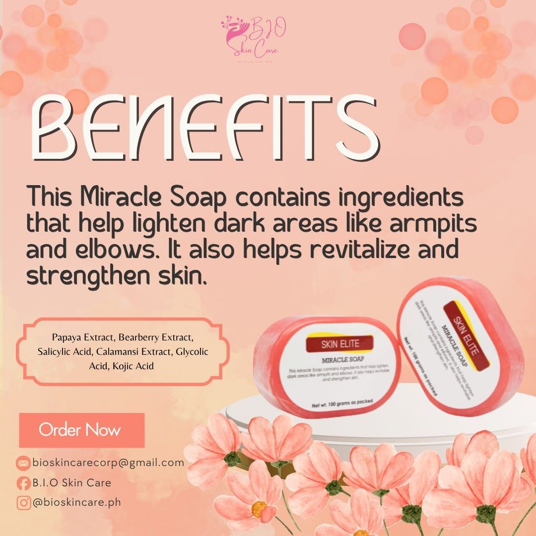Peach Miracle Soap - 100g (Category: Bath) located in Manila. Submitted by bioskincare.ph (Listing ID 1426182961, Image 3). Description: 💰₱75 per pcs 🌸For Whitening 🧼Body-Face Soap 📝Order Process: How to order: PM your order (product name & how many) Delivery Method: via Lalamove (shipping fee c/o buyer) Payment Method: via GCash.