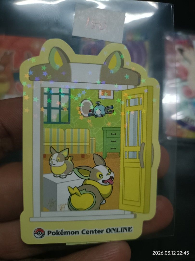 Pokemon Center Sticker Yamper Holo (Category: Raw Singles) located in Kalibo. Submitted by anything_random (Listing ID 1426168848, Image 1). Description: - Pokemon Center Yamper Holo Sticker - Collectible card - Features a cute Yamper design.