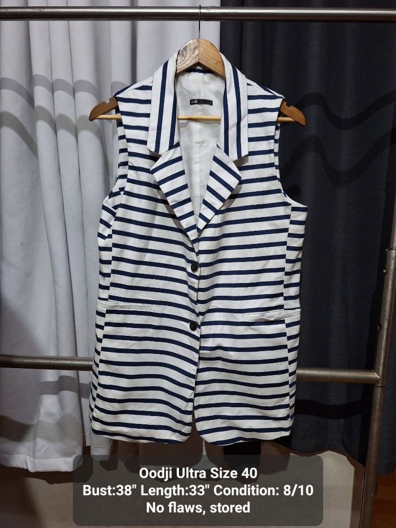 Preloved Oodji Sleeveless Blazer Vest (Category: Others Tops) located in Manila. Submitted by ysashoppe (Listing ID 1426013891, Image 1). Description: P 300 plus sf Preloved Women's Sleeveless Blazer Vest Size:40 Bust:38" Length:33" Condition: 8/10 No flaws Stored We are located in beside Bulaluha sa Espana Manila. MODES OF DELIVERY: 1)LALAMOVE (COD) 2)J&T (PAYMENT FIRST-NO COD ACCOUNT).
