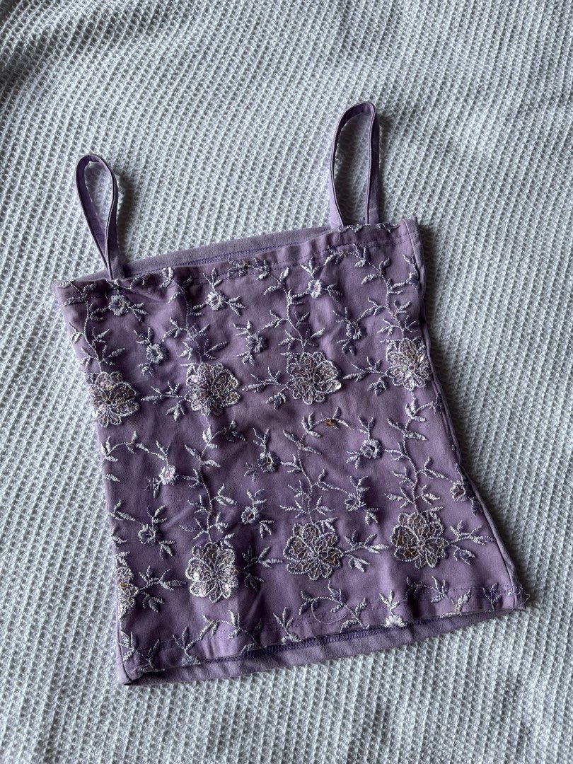 Purple Floral Embroidered Top (Category: Sleeveless) located in Paranaque City. Submitted by stephlois (Listing ID 1426072446, Image 1). Description: Bought from booth at STP Can fit XS-S.
