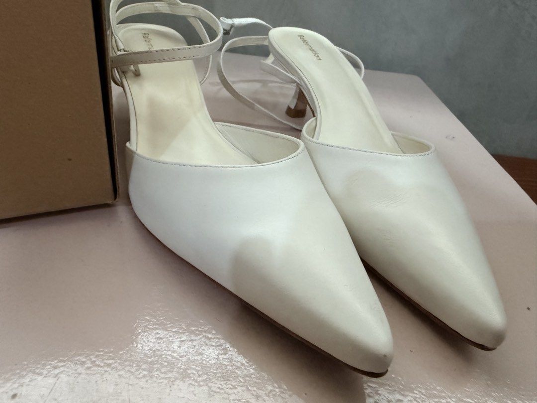 Reformation Wade Kitten Heel White Leather (Category: Heels) located in Quezon City. Submitted by byebyebyestuff (Listing ID 1426087499, Image 3). Description: Worn once. Size US 7.5. .