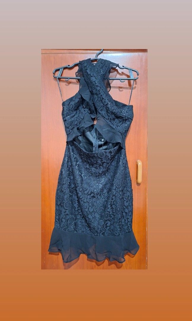 Small Black Lace Halter Dress (Category: Dresses) located in Caloocan City. Submitted by saramedeclutter (Listing ID 1426117817, Image 1). Description: very sexy backless halter tie neck cut out waist zipper back bnew .