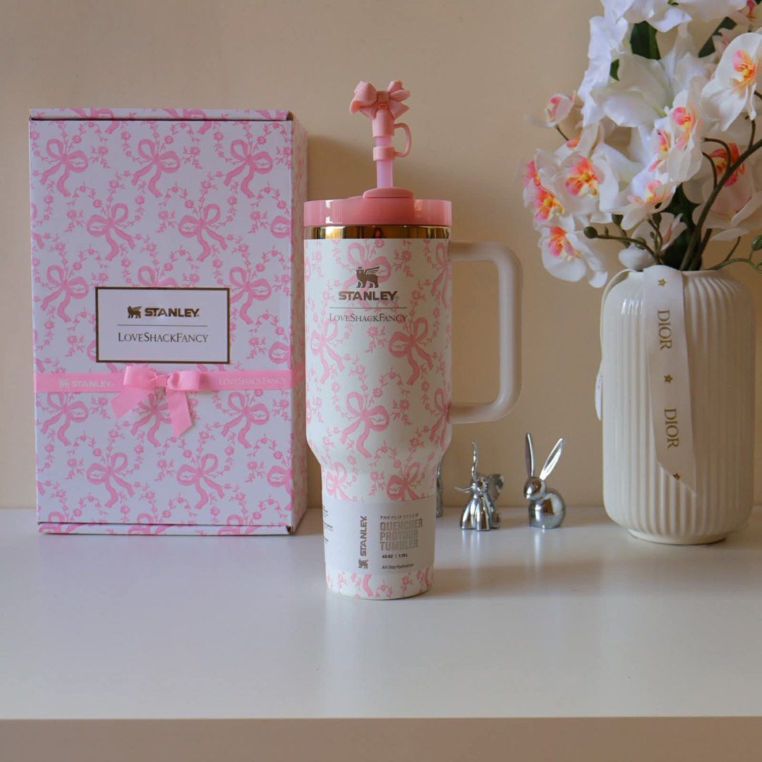Stanley LoveShackFancy Quencher Tumbler (Category: Water Bottles & Tumblers) located in Manila. Submitted by mypshopp (Listing ID 1426038606, Image 1). Description: Stanley love shack fanzy 40oz - with box - straw - dusbag Ready to ship! 📸 Actual pic posted !!.