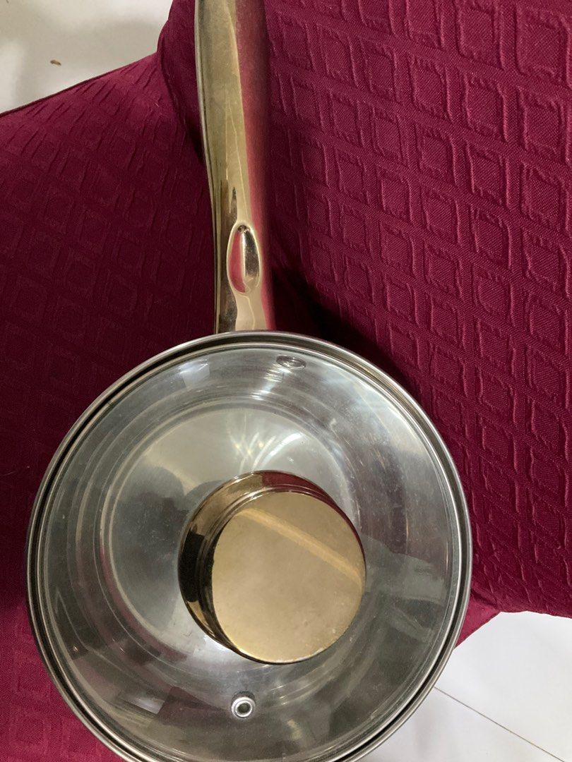 Super Chef gold handle stainless saucepan 16 cm (Category: Cookware & Accessories) located in Quezon City. Submitted by cynlchan (Listing ID 1426122674, Image 2). Description: Thickened quality. Compatible with ceramic and induction cooker.