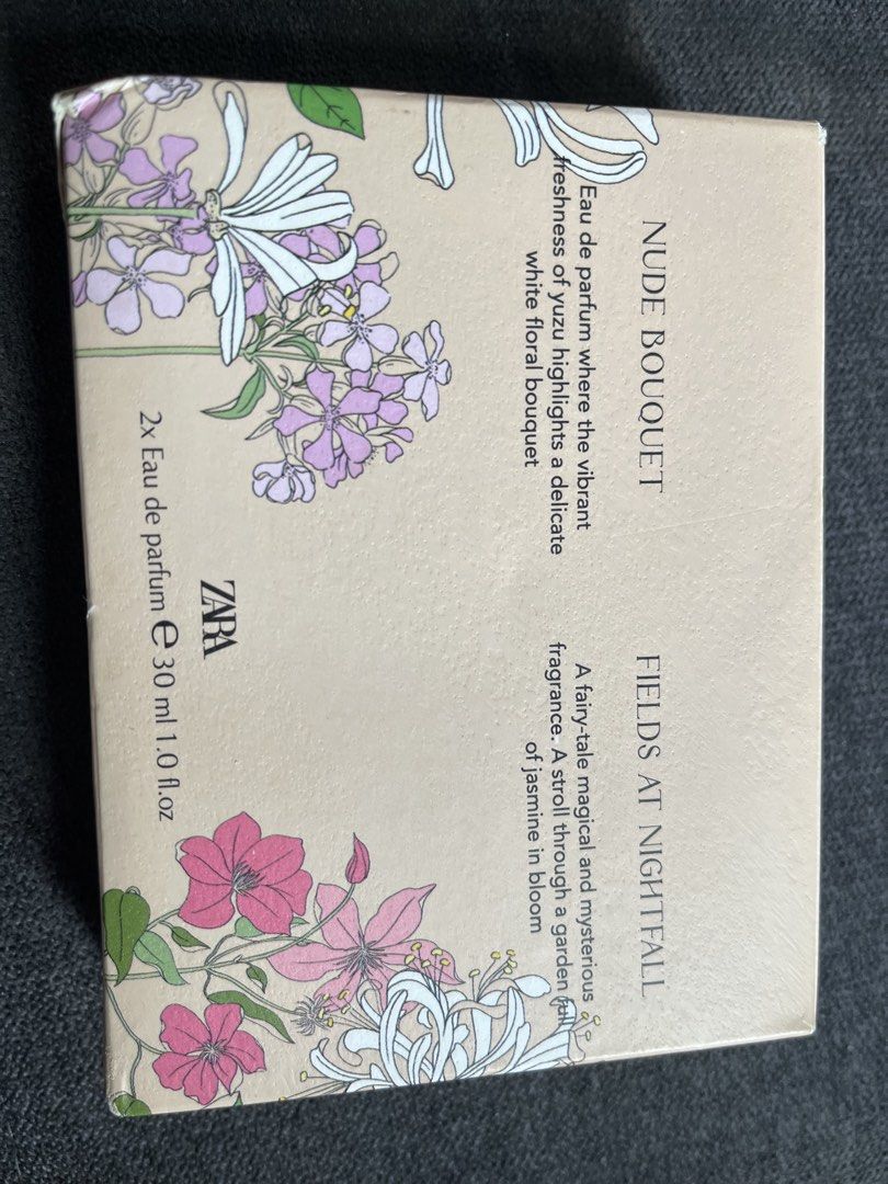 Zara Nude Bouquet & Fields at Nightfall Perfume Set (Category: Fragrance & Deodorants) located in Pasig City. Submitted by missclaud.essentials (Listing ID 1426042304, Image 1). Description: Rfs: orig, unused pero hindi sealed due to return item .