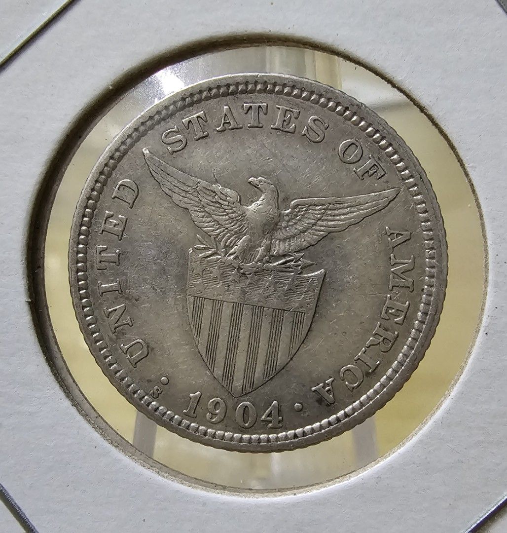 1904s US-Philippines Twenty Centavos Old Silver Coin (Category: Currency) located in Laoag. Submitted by philippinecoin (Listing ID 1426314181, Image 2). Description: 1904 20 centavos old silver coin san francisco mint vf to xf condition.