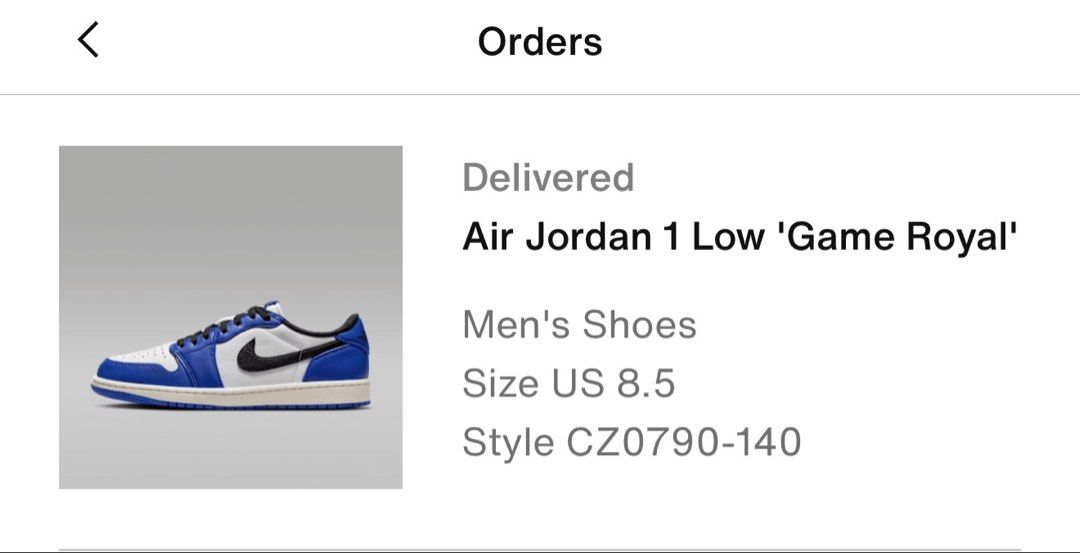 Air Jordan 1 Low 'Game Royal' (Category: Sneakers) located in Binan City. Submitted by GoodFindsPh (Listing ID 1426283418, Image 3). Description: Authentic, bought from Nike App.