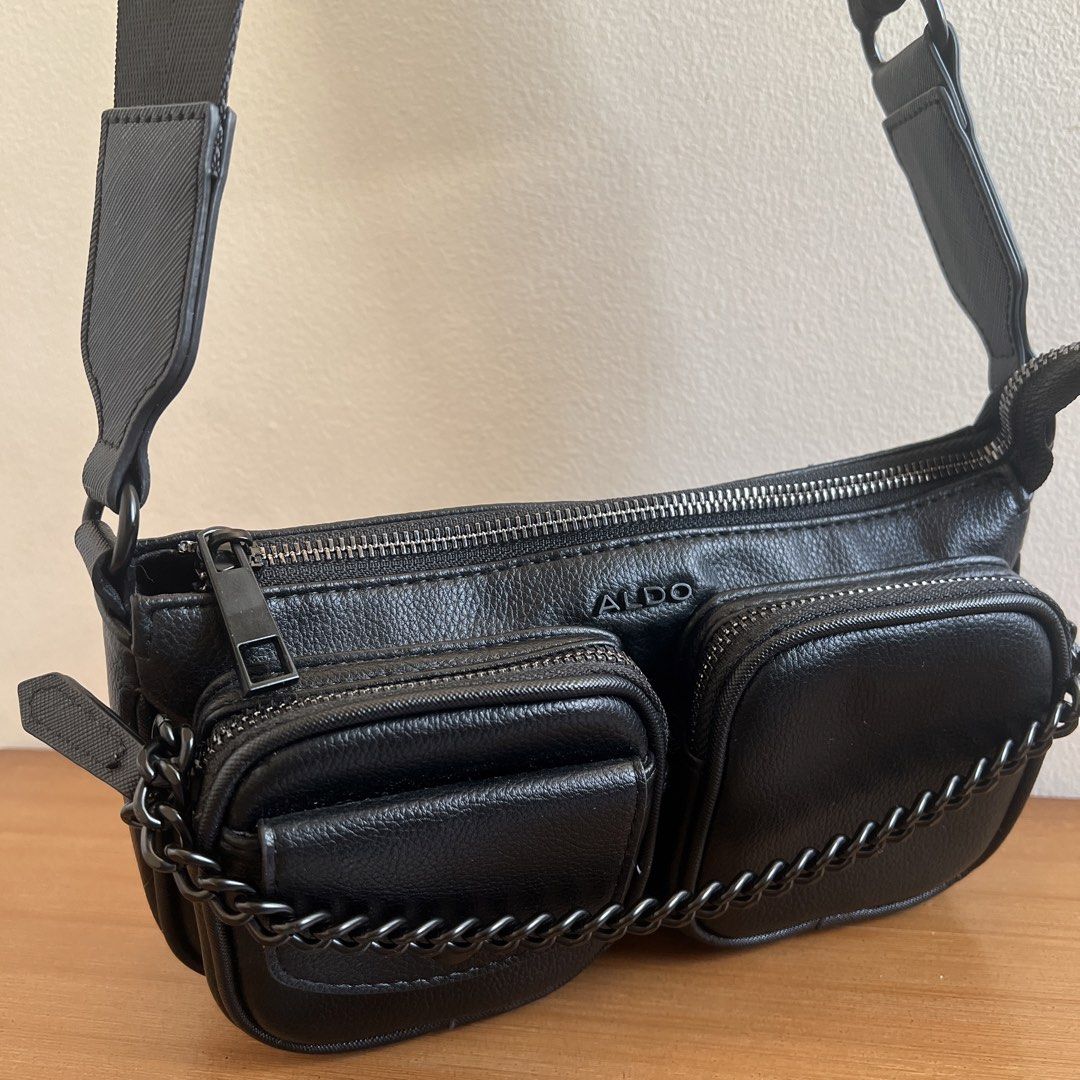 ALDO Black Crossbody Bag with Chain (Category: Cross-body Bags) located in Marikina City. Submitted by declutter.marikina (Listing ID 1426376757, Image 1). Description: bought in us. almost new, only used once. but visible flaw on one chain (see listing pics) .