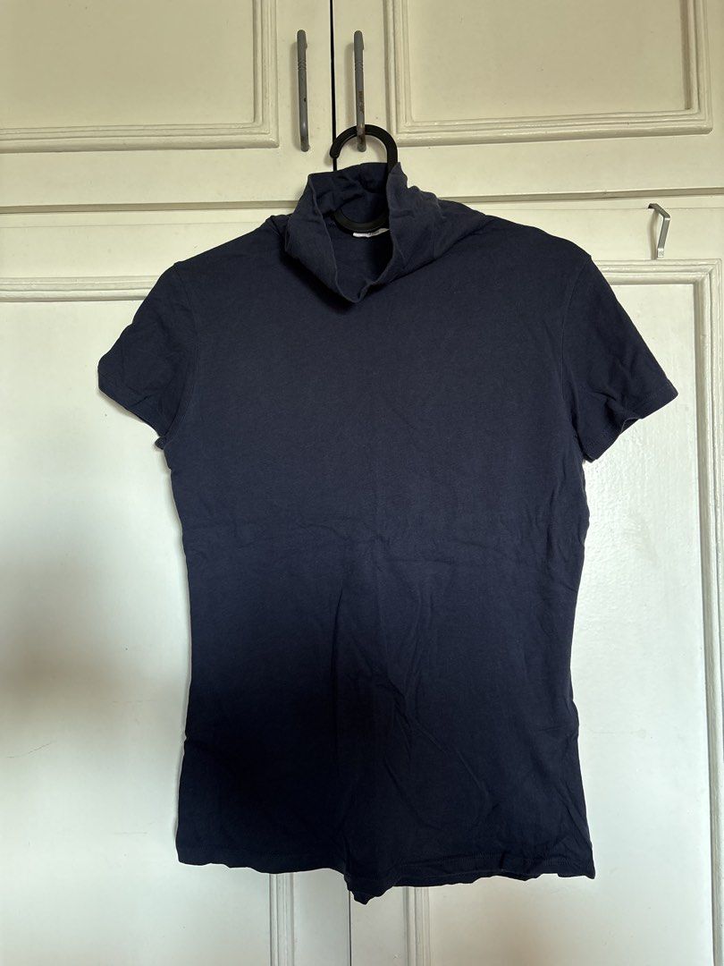 Blue Mock Neck Shortsleeve Shirt (Category: Shirts) located in Quezon City. Submitted by ea.preloved (Listing ID 1426247913, Image 1). Description: Basic top. 100% cotton. With discoloration. .