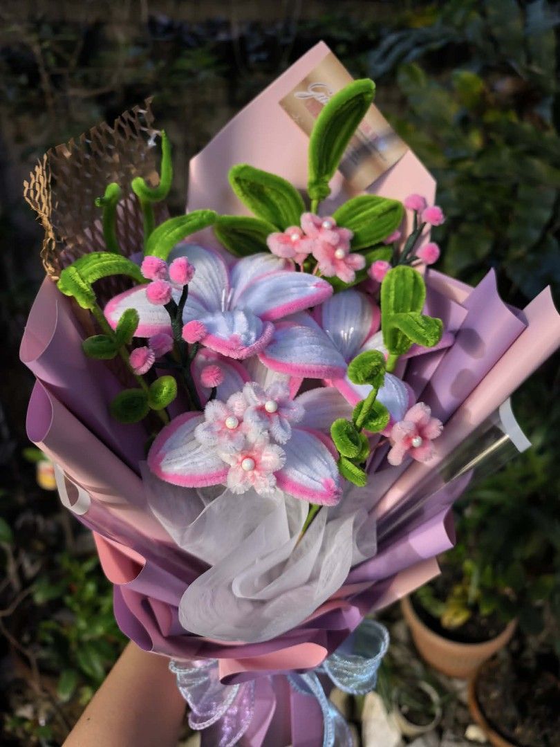 BLUSH CLOUD LILIES Handmade Flower Bouquet (Category: Flowers & Bouquets) located in Antipolo. Submitted by guincherie (Listing ID 1426261048, Image 3). Description: Can Customize the colors of the flowers, also can change the colors of the wrapper. Inclusions: Paper Bag Lights Mini Card letter .