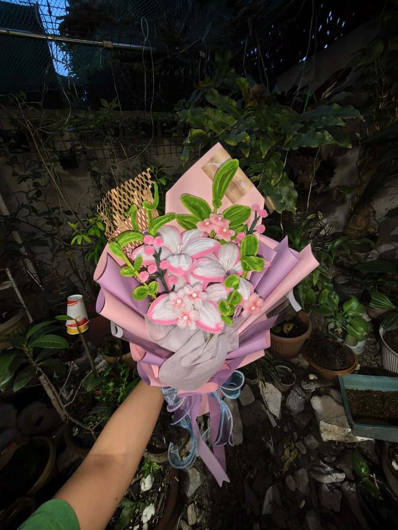 BLUSH CLOUD LILIES Handmade Flower Bouquet (Category: Flowers & Bouquets) located in Antipolo. Submitted by guincherie (Listing ID 1426261048, Image 2). Description: Can Customize the colors of the flowers, also can change the colors of the wrapper. Inclusions: Paper Bag Lights Mini Card letter .