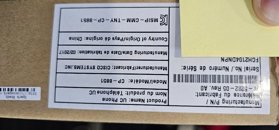 Cisco IP Phone 8851 (Category: Office & Business Technology) located in Pasay City. Submitted by bs_flatline (Listing ID 1426278412, Image 1). Description: - Cisco IP Phone 8851 - UC Phone - Model: CP-8851 - Made in China - Manufacturing Date: 02/2017 https://www.cisco.com/c/en/us/products/collateral/collaboration-endpoints/unified-ip-phone-8800-series/ip-phone-8851-ds.html I have 3 pcs available..
