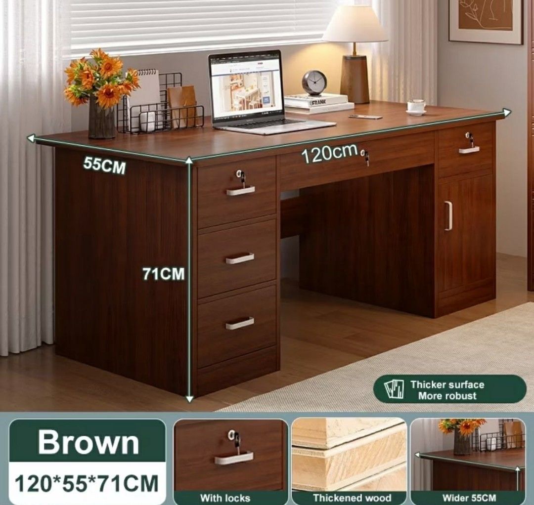 Computer table/Office Desk with Drawers (Category: Tables & Sets) located in Manila. Submitted by dolorchris69891 (Listing ID 1426206599, Image 1). Description: Computer table Size 120x55x71cm ASSEMBLED .