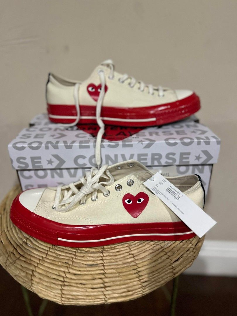 Converse x Comme des Garcons PLAY Chuck Taylor Low UK 9 mens size 11 womens (Category: Sneakers) located in Quezon City. Submitted by plus4lessshop (Listing ID 1426357065, Image 1). Description: Bnew with box Size UK 9 mens Size 11 women.