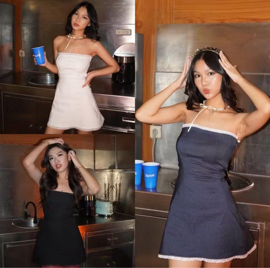 Denim Tube Dress with Lace Trim (Category: Dresses) located in Quezon City. Submitted by samxg (Listing ID 1422666708, Image 1). Description: soft denim fabric! never worn, perfect for night outs / date night.