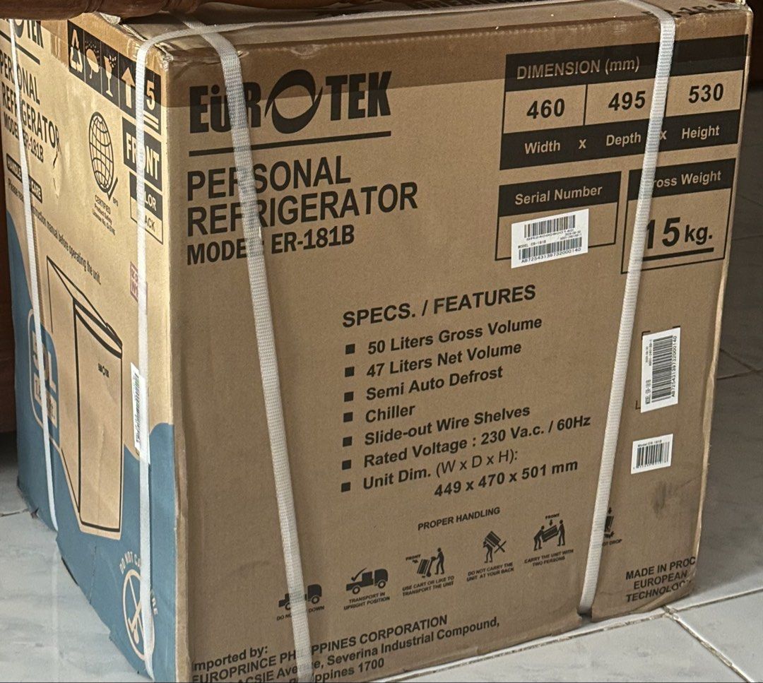 Eurotek ER-181B Personal Refrigerator (Category: Refrigerators and Freezers) located in Manila. Submitted by nesyden (Listing ID 1426263814, Image 1). Description: -Brand new personal ref -Gifted to us last Christmas -Product in its original packaging .