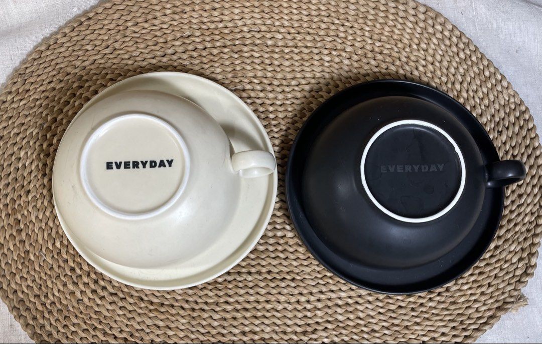 EVERYDAY Big Ceramic Cup and Saucer Set (Category: Coffee & Tea Tableware) located in Quezon City. Submitted by 27ValiantStreet_Storefront (Listing ID 1426219795, Image 2). Description: EVERYDAY BIG cup and saucer in cream and black. Both set measures approximately 4 inches in diameter and 3 inches in height..