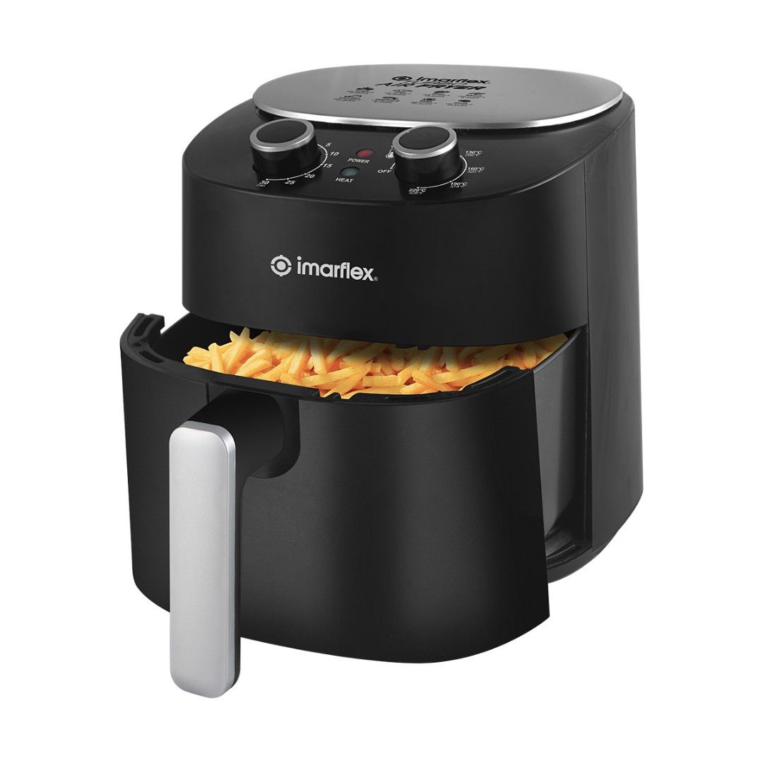 Imarflex Air Fryer (Category: Fryers) located in Manila. Submitted by deserve_moto_ (Listing ID 1426280273, Image 1). Description: Original Price: ₱4200.00 Sale Price: ₱3000.00 - Electric Turbo Air Fryer - Variable Time and Temperature Control - Rapid Air Circulation Technology - Air Duct Design - Temperature Control up to 220ºC - Detachable Non-stick Basket with Grill Tray - Overheat Protection - Non-slip Footing - Up to 30-minute Timer - 3.5L C