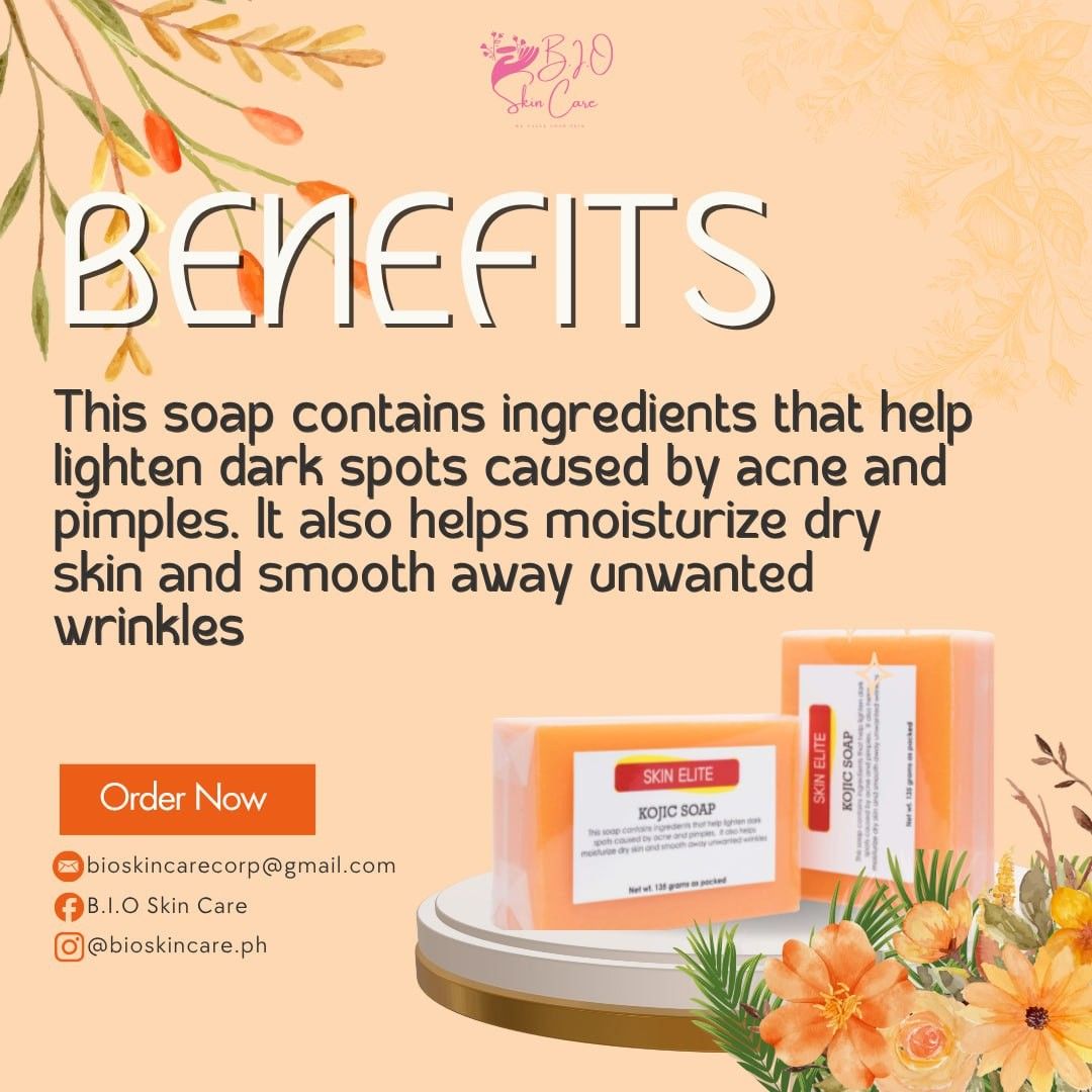 Kojic Soap - 135g (Category: Bath) located in Manila. Submitted by bioskincare.ph (Listing ID 1426186131, Image 3). Description: 💰₱70 per pcs 🌸For Whitening 🧼Body-Face Soap 📝Order Process: How to order: PM your order (product name & how many) Delivery Method: via Lalamove (shipping fee c/o buyer) Payment Method: via GCash.