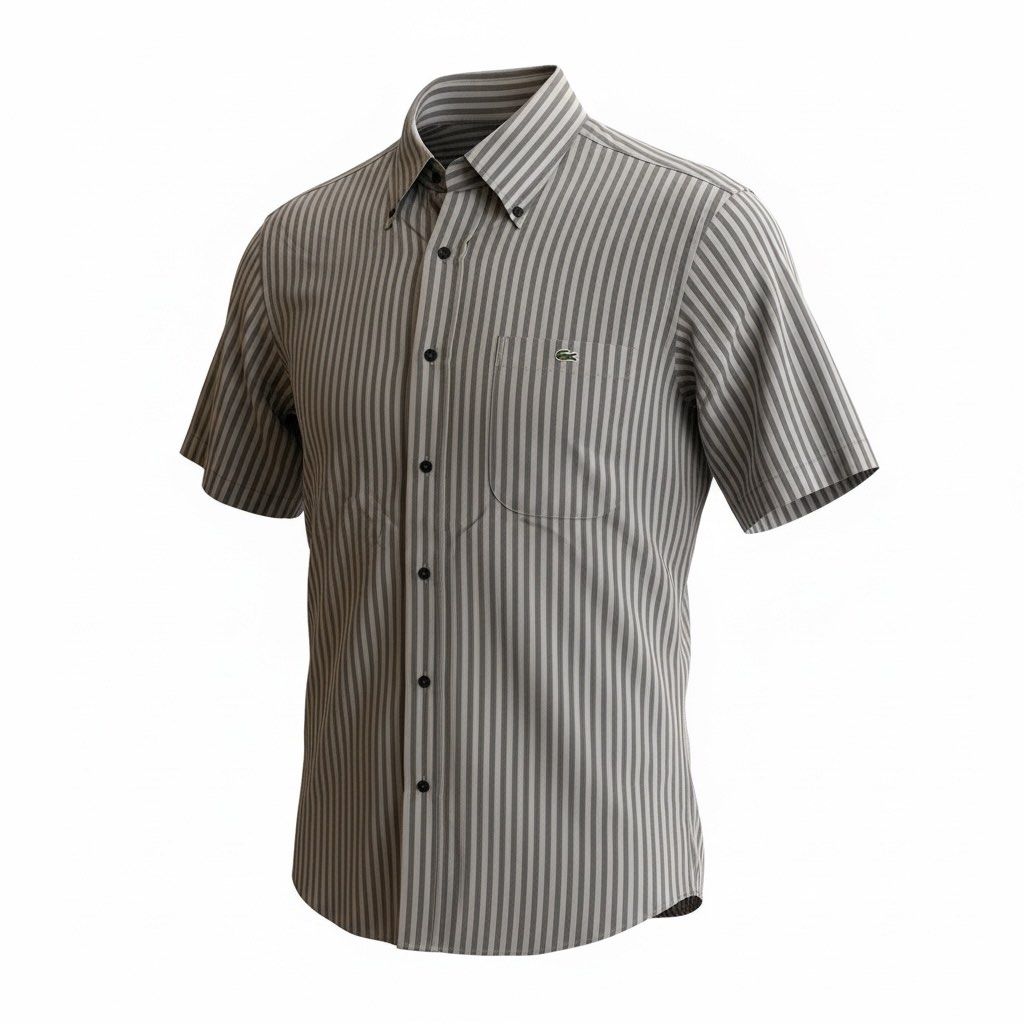 Lacoste Striped Short Sleeve Shirt (Category: Tshirts & Polo Shirts ) located in Makati City. Submitted by LunaMari (Listing ID 1426132936, Image 2). Description: Lacoste short sleeve shirt with a striped pattern. Features a button-down collar and a chest pocket with the Lacoste logo. The shirt has a size 38 label. The buttons also have the Lacoste logo. Made of cotton..
