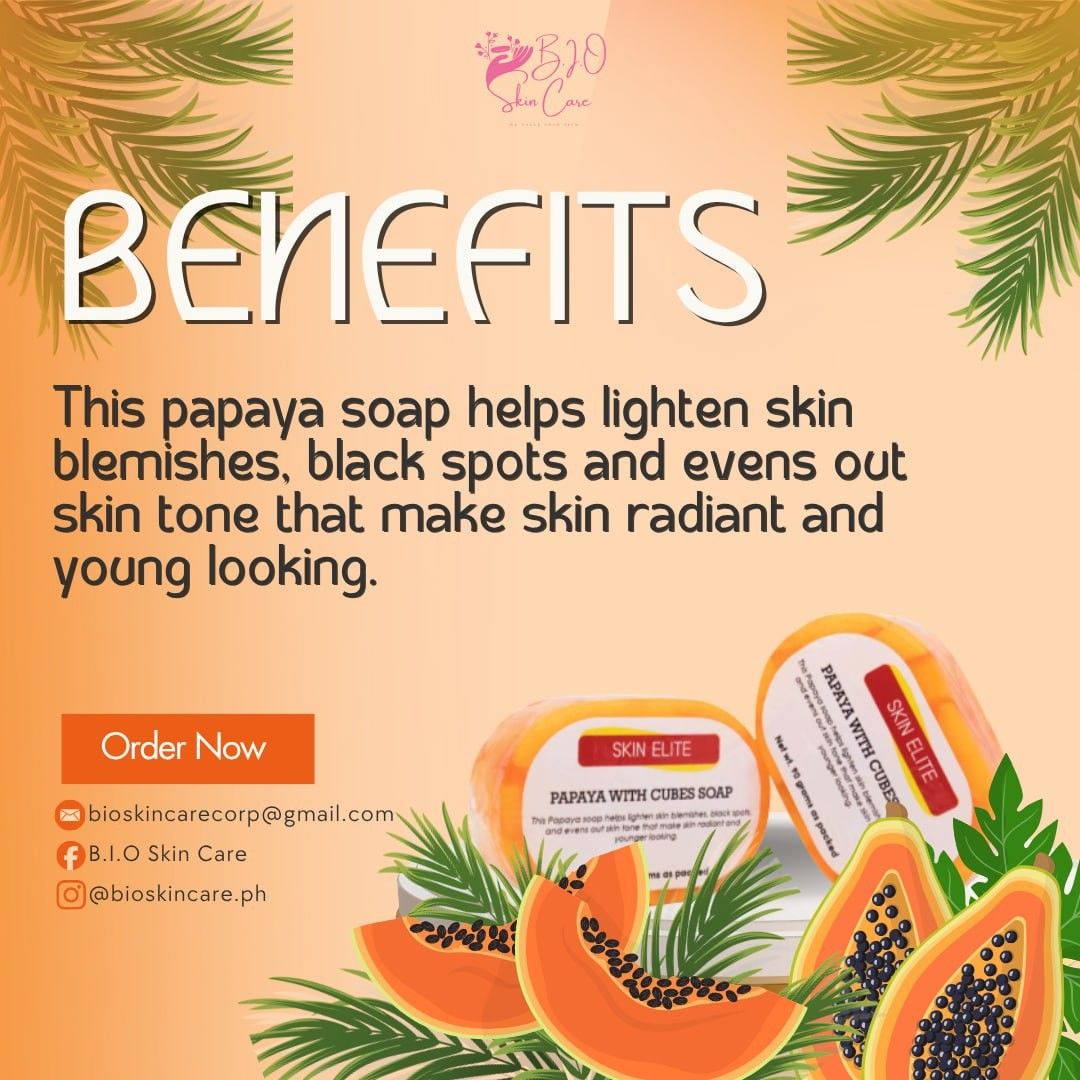 Papaya with Cubes Soap - 90g (Category: Bath) located in Manila. Submitted by bioskincare.ph (Listing ID 1426185642, Image 3). Description: 💰₱70 per pcs 🌸For Whitening 🧼Body-Face Soap 📝Order Process: How to order: PM your order (product name & how many) Delivery Method: via Lalamove (shipping fee c/o buyer) Payment Method: via GCash.