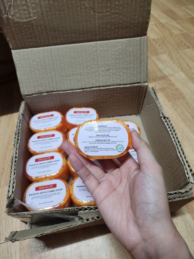 Papaya with Cubes Soap - 90g (Category: Bath) located in Manila. Submitted by bioskincare.ph (Listing ID 1426185642, Image 2). Description: 💰₱70 per pcs 🌸For Whitening 🧼Body-Face Soap 📝Order Process: How to order: PM your order (product name & how many) Delivery Method: via Lalamove (shipping fee c/o buyer) Payment Method: via GCash.