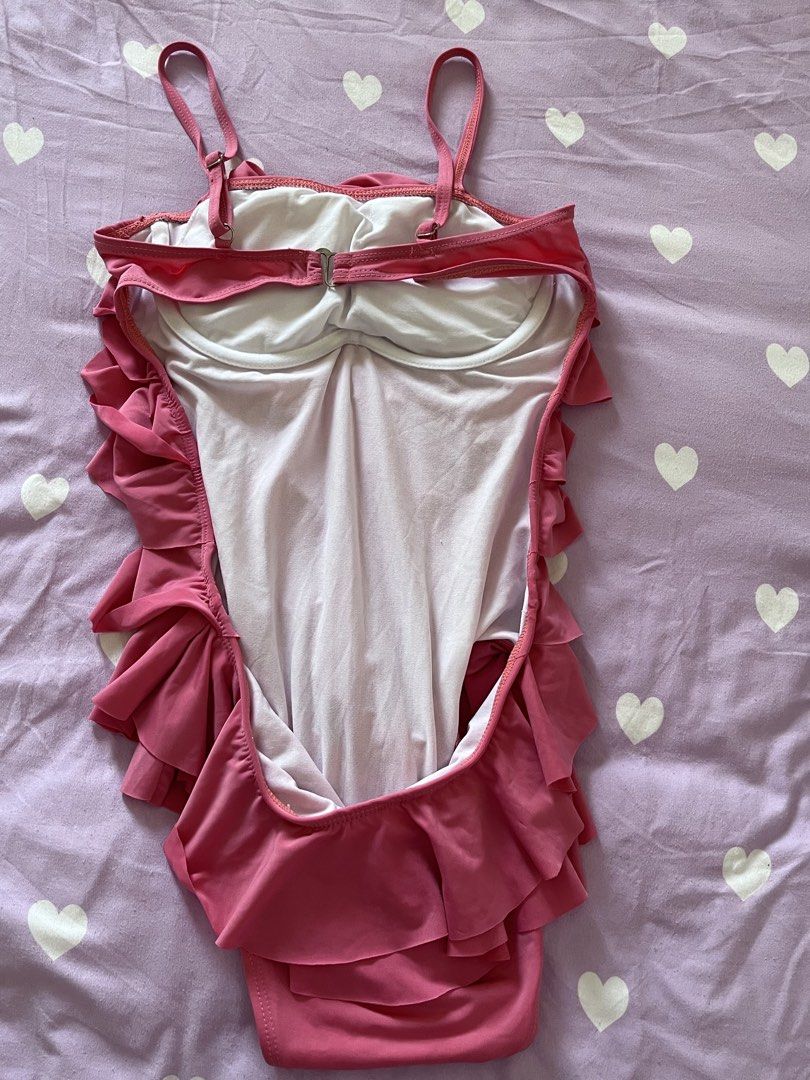 Pink Ruffle Swimsuit - Size L (Category: Bikinis & Swimsuits) located in Consolacion. Submitted by declutterwithzel (Listing ID 1426241899, Image 2). Description: -used once only -nice esp if you’re a little conservative but still want to show some skin -i unfortunately dont know the exact measurements :( tag says Large.