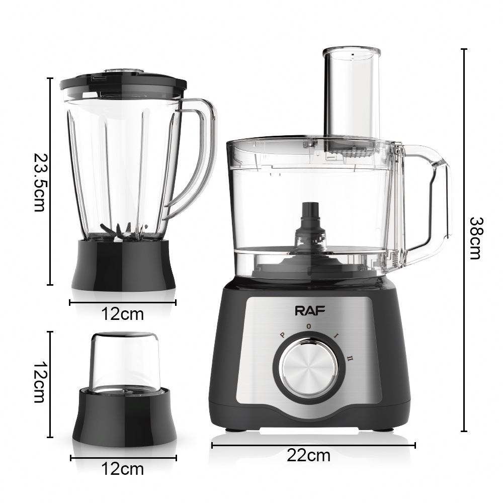 RAF Multi-Function Food Processor (Category: Juicers, Blenders & Grinders) located in Singapore. Submitted by lazmom (Listing ID 1426239347, Image 2). Description: Brand new RAF multi-function food processor. Includes a blender, grinder, and food processor attachments. Perfect for chopping, blending, and grinding. Compact design with a powerful motor. Easy to clean and store. Dimensions are provided in the images..