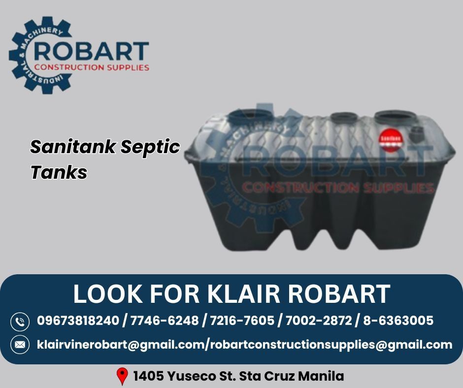Sanitank Septic Tank (Category: Construction Tools & Equipment) located in Caloocan City. Submitted by klair_robart (Listing ID 1426244792, Image 1). Description: Sanitank Septic Tank Brand: Bestank Office Address: 1405 Yuseco St. Sta Cruz Manila SEND US MESSAGE FOR INQUIRIES.
