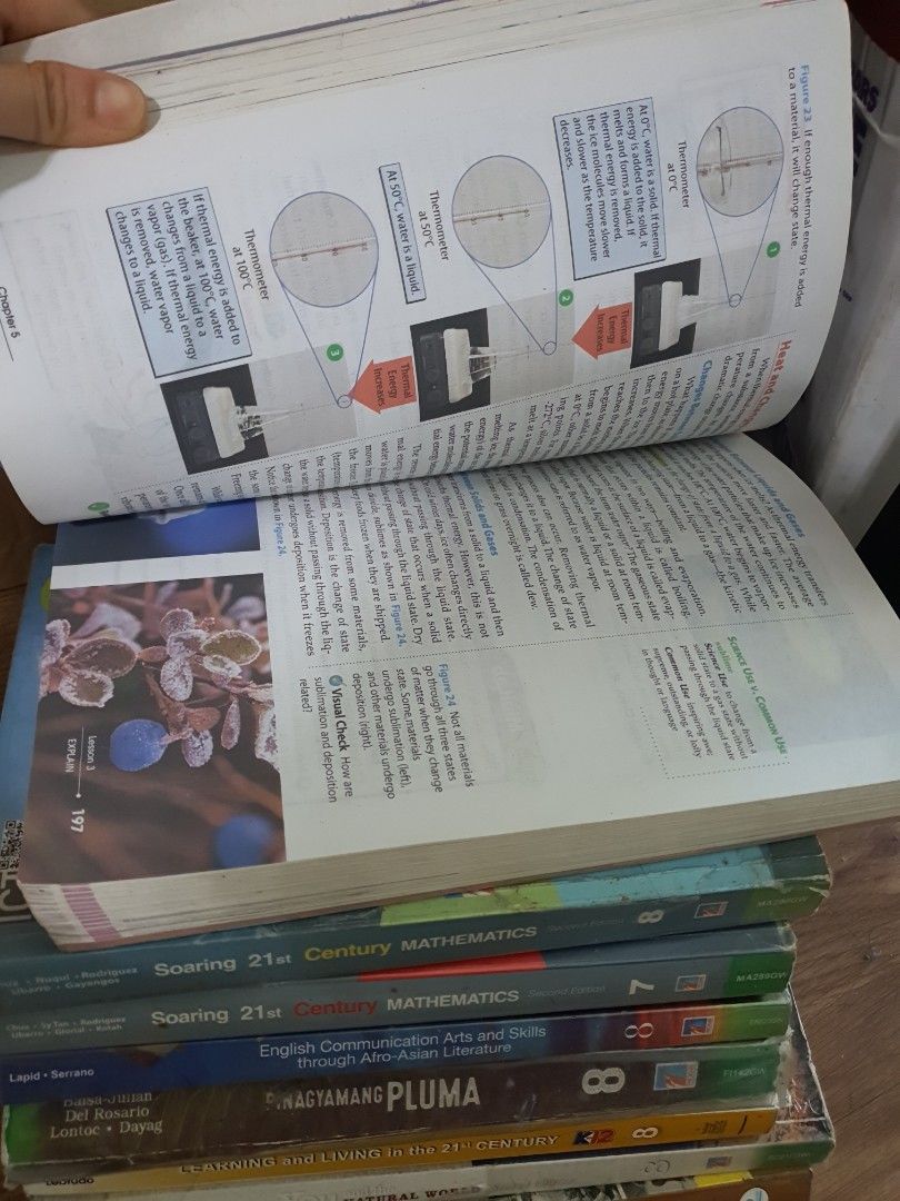 Science and Mathematics Textbooks (Category: Textbooks) located in Manila. Submitted by lalec (Listing ID 1426205262, Image 2). Description: Collection of science and mathematics textbooks. Includes books on topics like physics, chemistry, and mathematics. Titles include "Standardized Test Practice", "21st Century Mathematics", and "Soaring 21st Century Mathematics". Also includes books on English and other subjects. Perfect for students or anyon