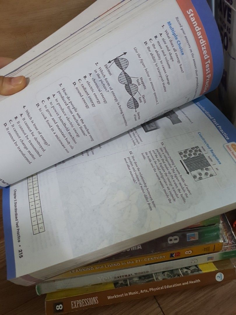 Science and Mathematics Textbooks (Category: Textbooks) located in Manila. Submitted by lalec (Listing ID 1426205262, Image 1). Description: Collection of science and mathematics textbooks. Includes books on topics like physics, chemistry, and mathematics. Titles include "Standardized Test Practice", "21st Century Mathematics", and "Soaring 21st Century Mathematics". Also includes books on English and other subjects. Perfect for students or anyon