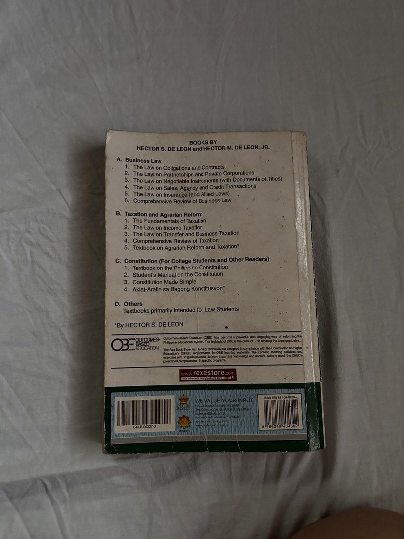 The Law on Obligations and Contracts (Category: Textbooks) located in Pasig City. Submitted by buymeplease000 (Listing ID 1426212180, Image 2). Description: dont expect much since gamit na gamit na siya pero nonetheless complete pa rin naman content niya. i dont need it anymore that's why I'm selling it. just check the photos for the quality ng book and message me for more info :)).
