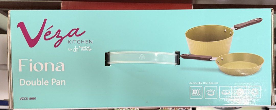 Véza Kitchen Fiona Double Pan Set (Category: Cookware & Accessories) located in Paranaque City. Submitted by homebox.com (Listing ID 1426219699, Image 2). Description: PROMO UNTIL MAY 2026- BUY 1 and get 2nd item with a lower amount in the items for sale at 30%off. Fiona Double Pan • Innovative Double-Pan Design • Magnetic Lock Handle • Ergonomic Bakelite Handle • Healthy Non-Stick Coating • Heavy-Duty Aluminum Build • Induction-Compatible Bottom