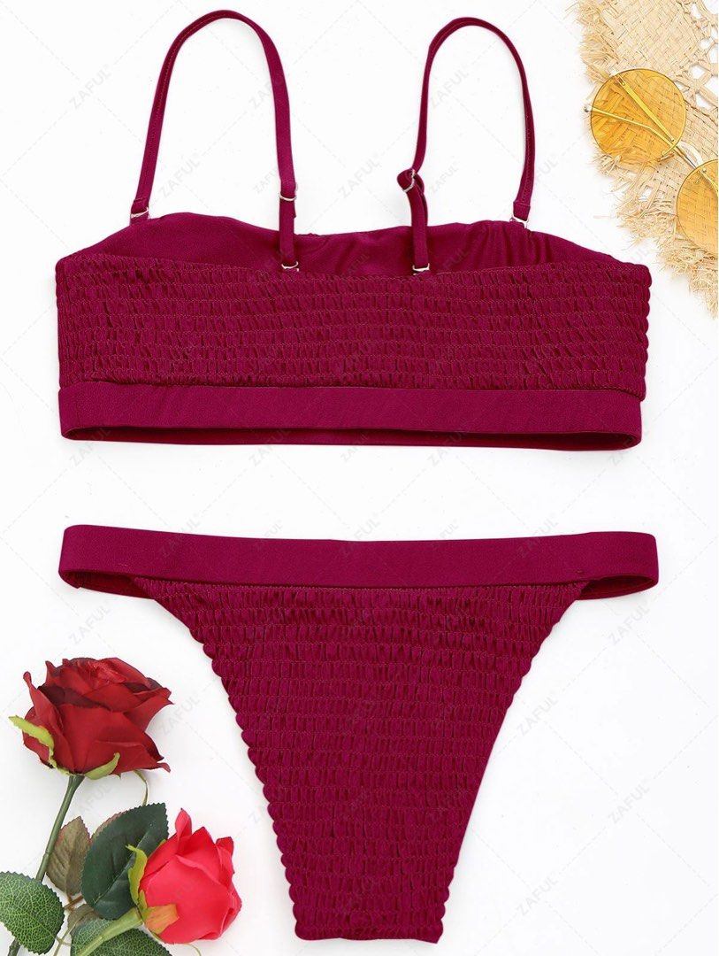 Zaful Smocked Bikini Set - Burgundy (Category: Bikinis & Swimsuits) located in Consolacion. Submitted by declutterwithzel (Listing ID 1426240553, Image 2). Description: -Only top has been used -Bought online -Bikini is too revealing for my preference 🥲.