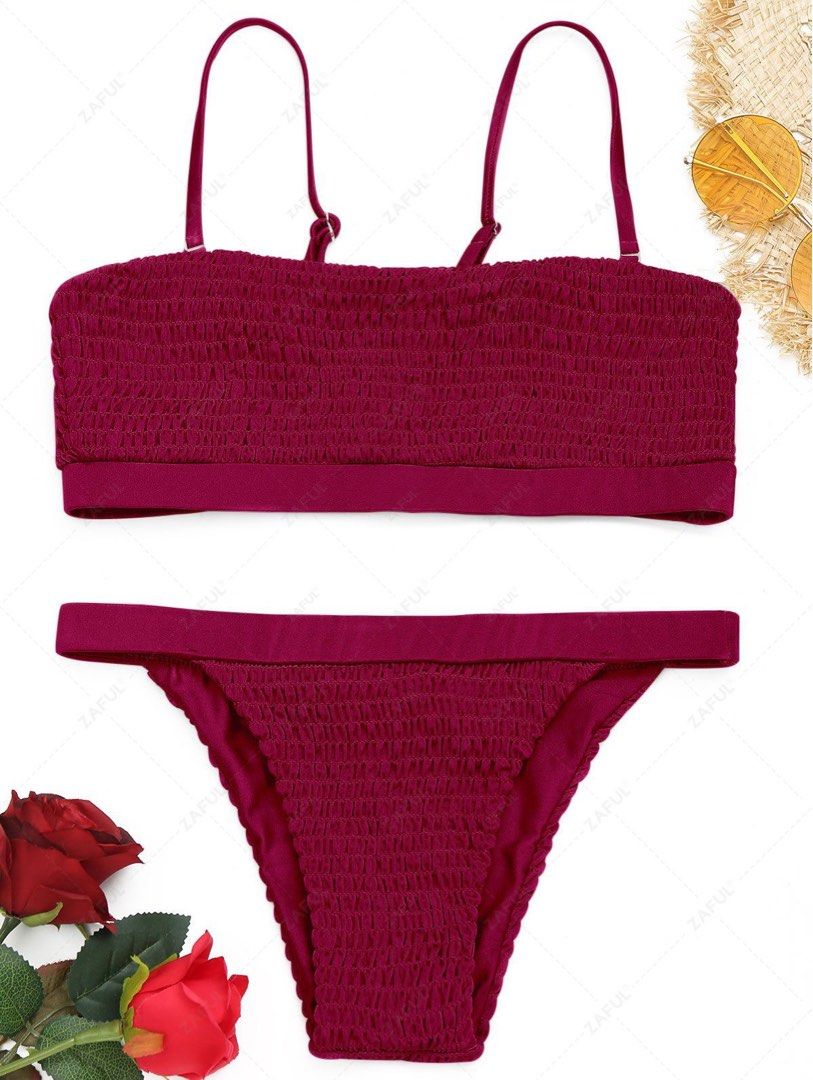 Zaful Smocked Bikini Set - Burgundy (Category: Bikinis & Swimsuits) located in Consolacion. Submitted by declutterwithzel (Listing ID 1426240553, Image 1). Description: -Only top has been used -Bought online -Bikini is too revealing for my preference 🥲.