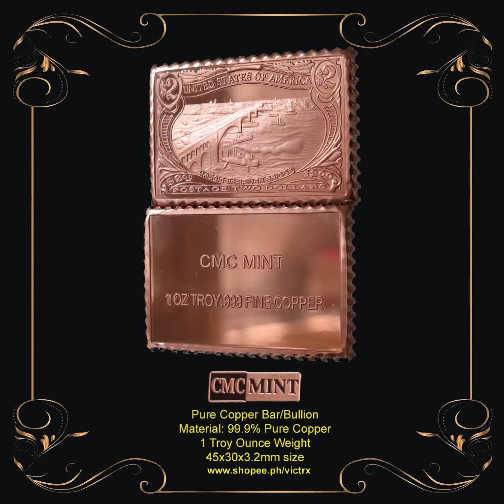 1oz Copper Bar - Sta,[ Design - Pure 99.9% Copper (Category: Currency) located in Quezon City. Submitted by victr2 (Listing ID 1426472843, Image 1). Description: 1oz Copper Bar Stamp Design Material: Pure Copper Weight: 1 oz Size: 50x28x3mm size Price: 650 Item for pickup at our location in North Fairview QC..