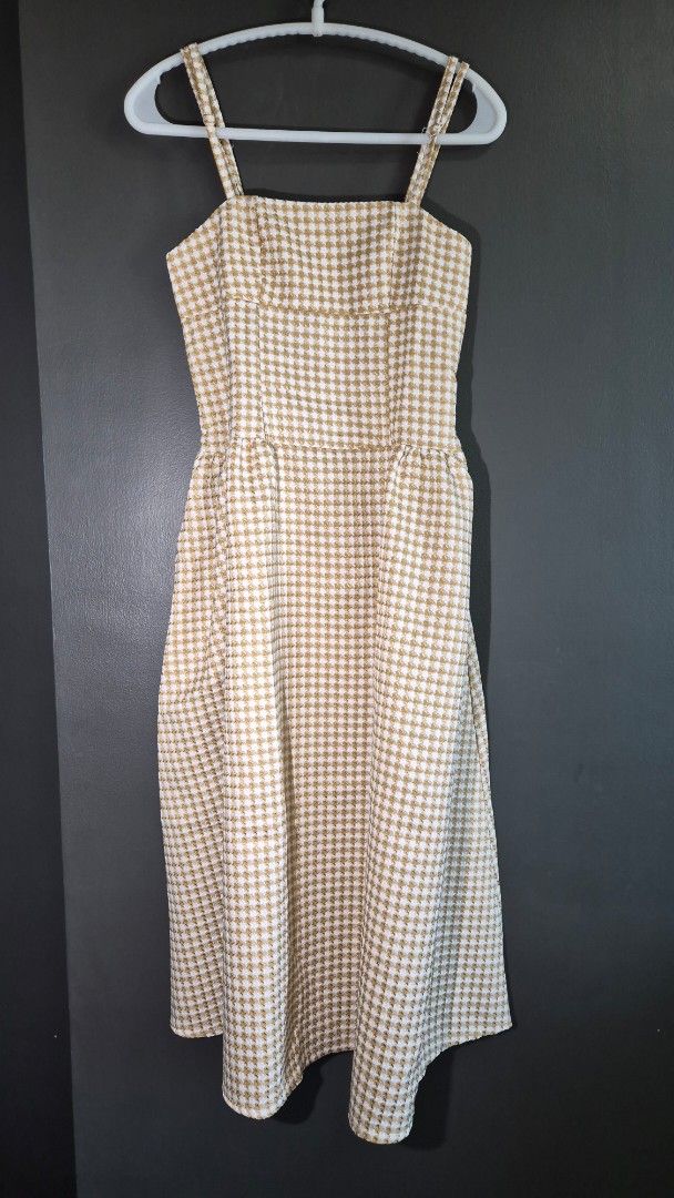 midi dress bangkok Puff Dress: ? Bangkok Checkered Midi Dress, Women's