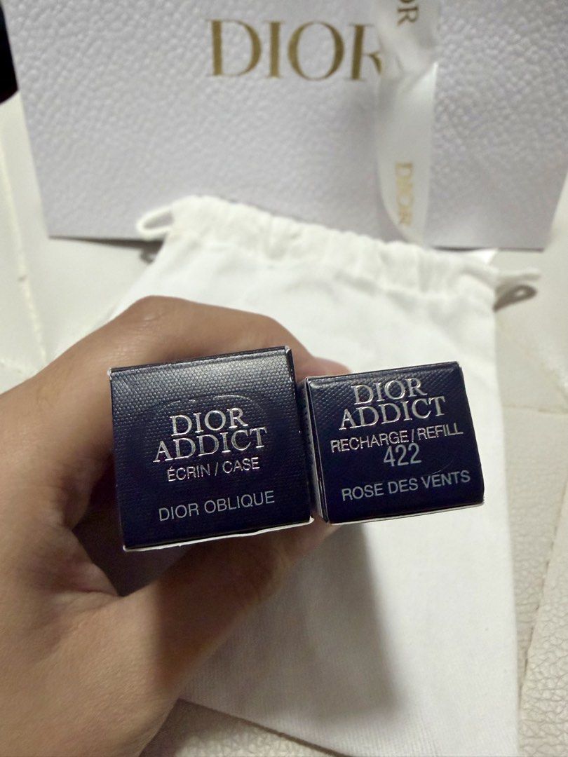 BNEW: Dior Addict Lipstick Refill & Oblique Case (Category: Makeup) located in Rizal. Submitted by just.gv (Listing ID 1426407054, Image 3). Description: BRAND NEW, NEVER BEEN SWATCHED, COMPLETE PACKAGING *repriced to consider the price of the set + all inclusions :) Lipstick shade: 422 Rose Des Vents Comes with original packaging including pouch and paper bag RFS: decluttering makeup Buyer to shoulder shipping from Cainta Rizal or BGC (set sched