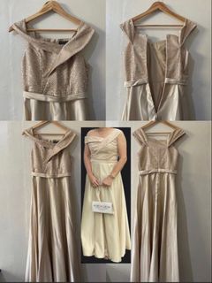 burgundy dress gold heels Nude Mesh Drape Front Leotard with Appliques and Skirt main image 0
