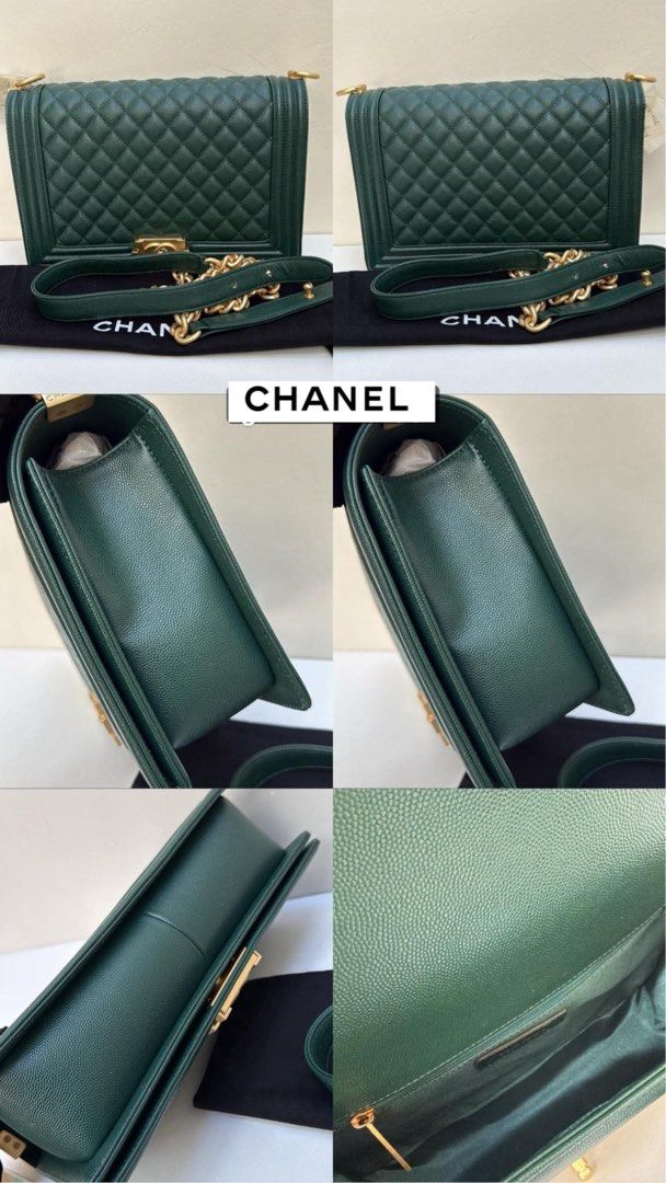 Chanel LeBoy Bag Green (Category: Luxury Bags & Wallets) located in Quezon City. Submitted by momilicious (Listing ID 1426567902, Image 3). Description: THE DETAILS Pre-Owned CHANEL Pre-Owned 2019 Boy Chanel shoulder bag Made in France Highlights 2019 green quilted leather and chain-link shoulder strap gold-tone hardware logo detail .