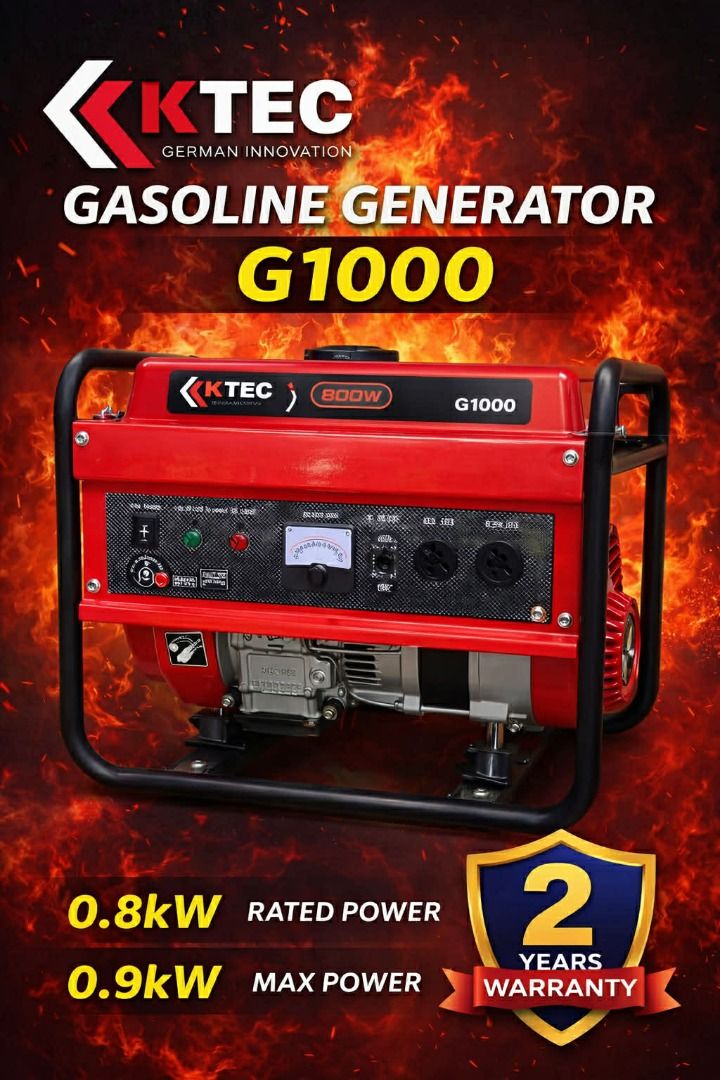 K-TEC Gasoline Generator (Category: Construction Tools & Equipment) located in Quezon City. Submitted by dito-mura2025 (Listing ID 1426407652, Image 3). Description: KTEC generators are versatile, fuel-efficient gasoline-powered generators suitable for household, small business, and construction use, offering reliable power output and durable components. Popular KTEC Generator Models KTEC G1000 Engine Power: 3.5HP, 127CC, air-cooled Fuel Capacity