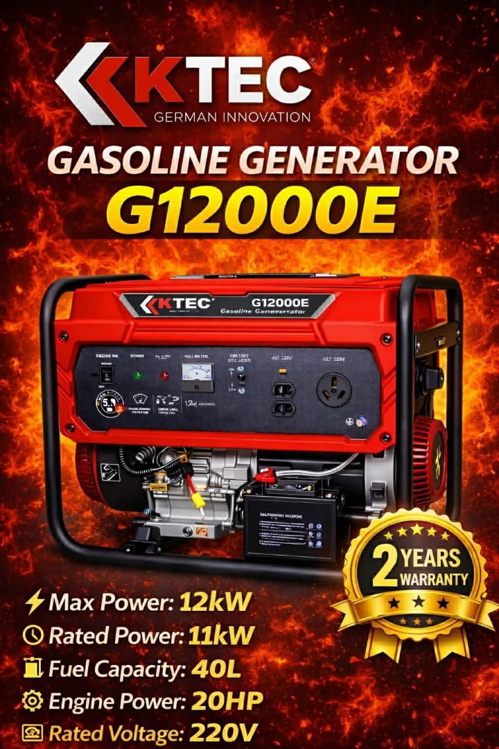 K-TEC Gasoline Generator (Category: Construction Tools & Equipment) located in Quezon City. Submitted by dito-mura2025 (Listing ID 1426407652, Image 2). Description: KTEC generators are versatile, fuel-efficient gasoline-powered generators suitable for household, small business, and construction use, offering reliable power output and durable components. Popular KTEC Generator Models KTEC G1000 Engine Power: 3.5HP, 127CC, air-cooled Fuel Capacity