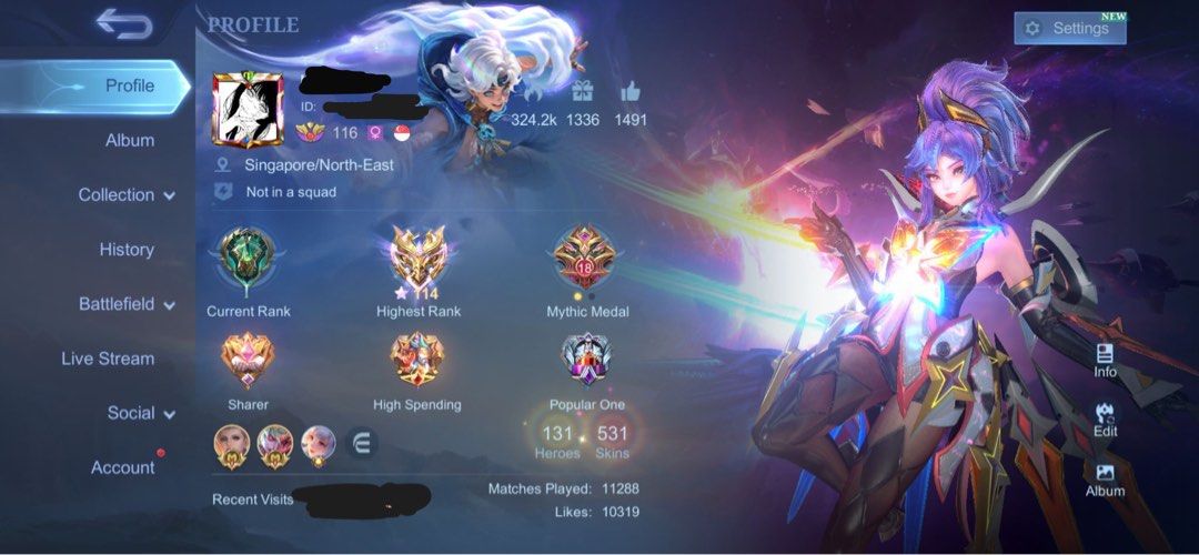 Mlbb account (Category: Others) located in Singapore. Submitted by exotim8 (Listing ID 1410163608, Image 1). Description: pm if int .