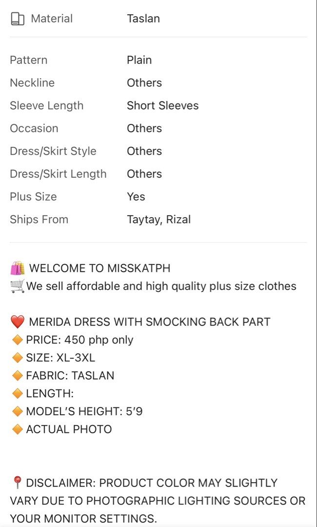 Plus size Merida Dress XL to 2XL (Category: Dresses) located in Balanga. Submitted by gail13_ (Listing ID 1426501087, Image 2). Description: Perfect for casual or everyday wear! Only worn once, still in good condition. Made of Taslan material, lightweight. 💰 Original price: ₱450 📌 Details • Size: Best fit XL–2XL • Material: Taslan • Issue- Needs ironing Perfect for casual outings, errands, or layering for OOTD looks 🌸 📍 Location: Bataan 💰 Pa