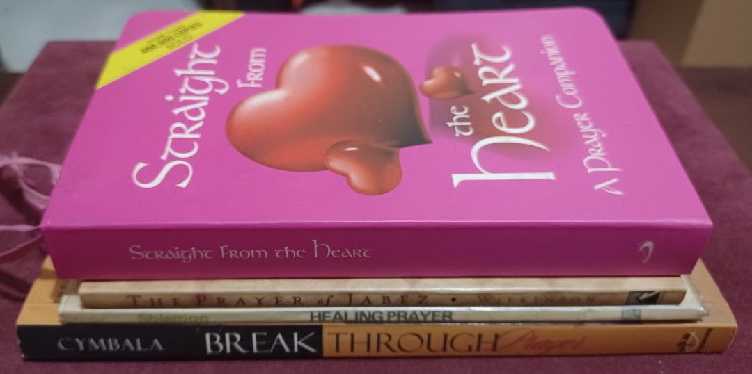Prayer Books Bundle all for P 250 (Category: Religion Books) located in Quezon City. Submitted by wjmae (Listing ID 1426512911, Image 3). Description: Bundle of prayer books including "The Prayer of Jabez", "Healing Prayer", "Break Through Prayer", and "Straight From the Heart: A Prayer Companion". Includes two bookmarks from "Straight From the Heart"..