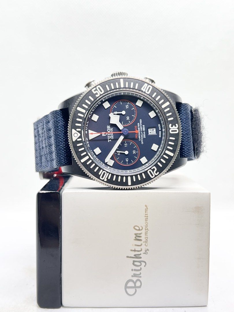 Pre Owned Tudor Pelagos FXD "Red bull" 25807KN Blue Dial Automatic Carbon Casing Nato ( Oct 23 ) (Category: Watches) located in Singapore. Submitted by brightime (Listing ID 1426501647, Image 2). Description: Pre Owned Tudor Pelagos FXD "Red bull" 25807KN Blue Dial Automatic Carbon Casing Nato ** Pre-Owned ** ** Mint Condition ** Model : 25807KN-0001 Also known as : Pelagos FXD Chrono "Redbull" Case size : 43mm Dial : Blue Dial With Luminous Dot 