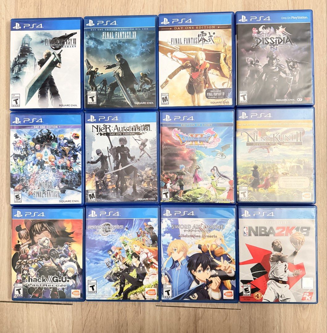 PS4 games (Category: PlayStation) located in Imus. Submitted by moogleshop (Listing ID 1375132090, Image 1). Description: PS4 Games - Backwards Compatible w/ PS5 - all games ALL region Final Fantasy VII Remake - ₱900 Final Fantasy XV - ₱900 Nier Automata - ₱900 Final Fantasy Type 0 HD - ₱900 Dissidia Final Fantasy NT - ₱800 World of Final Fantasy - ₱500 Dragon Quest XI - Echoes of an Elusive Age - ₱800 Ni no Kinu 2 Revenant Kingdom - ₱800 Sword A