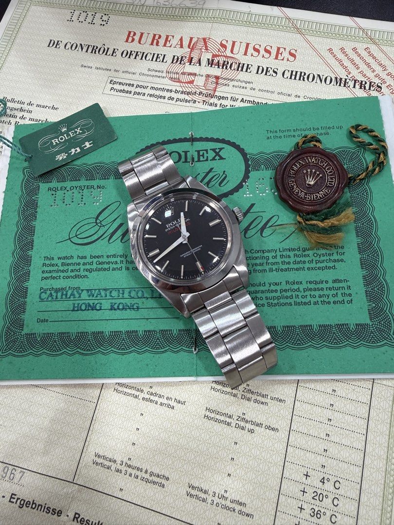Rolex Black Dial Milgauss 1019 Full Set 1968! (Category: Watches) located in Singapore. Submitted by monstertimegallery (Listing ID 1426409101, Image 2). Description: On sale is a very collectable and sought after Black Dial Rolex Milgauss authenticated by RSC Singapore (invoice included)! Dial: 100% original matte black tritium dial in near mint condition with no blemishes. Case: stainless steel case is strong with sharp bevels which signifies a
