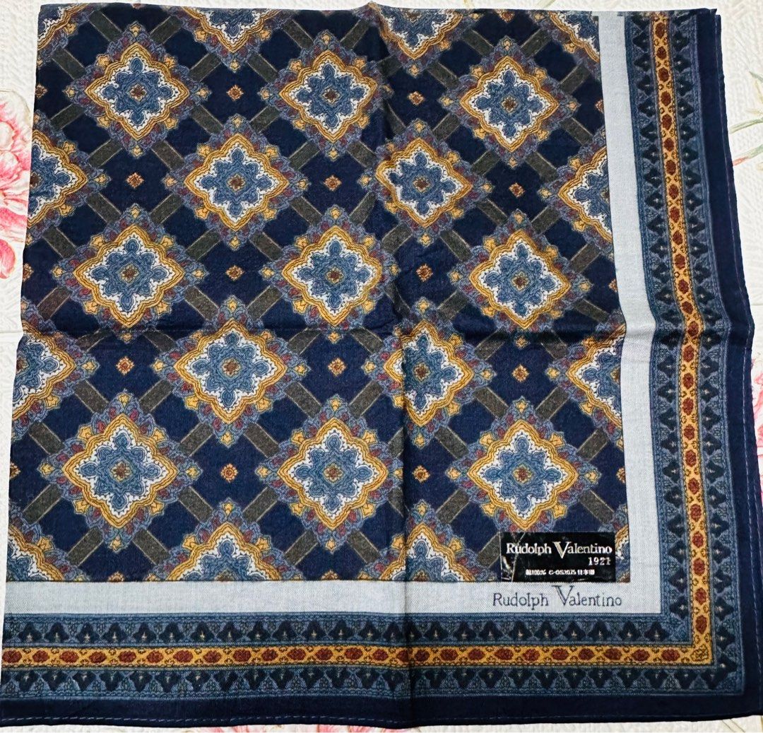 Rudolph Valentino Handkerchief (Category: Handkerchief & Pocket Squares) located in Manila. Submitted by rarefindsgallery (Listing ID 1426482446, Image 1). Description: Rudolph Valentino Paisley Handkerchief Size: 18” x 18.5” 💯 cotton fabric Brand new Made in Japan 🇯🇵 .